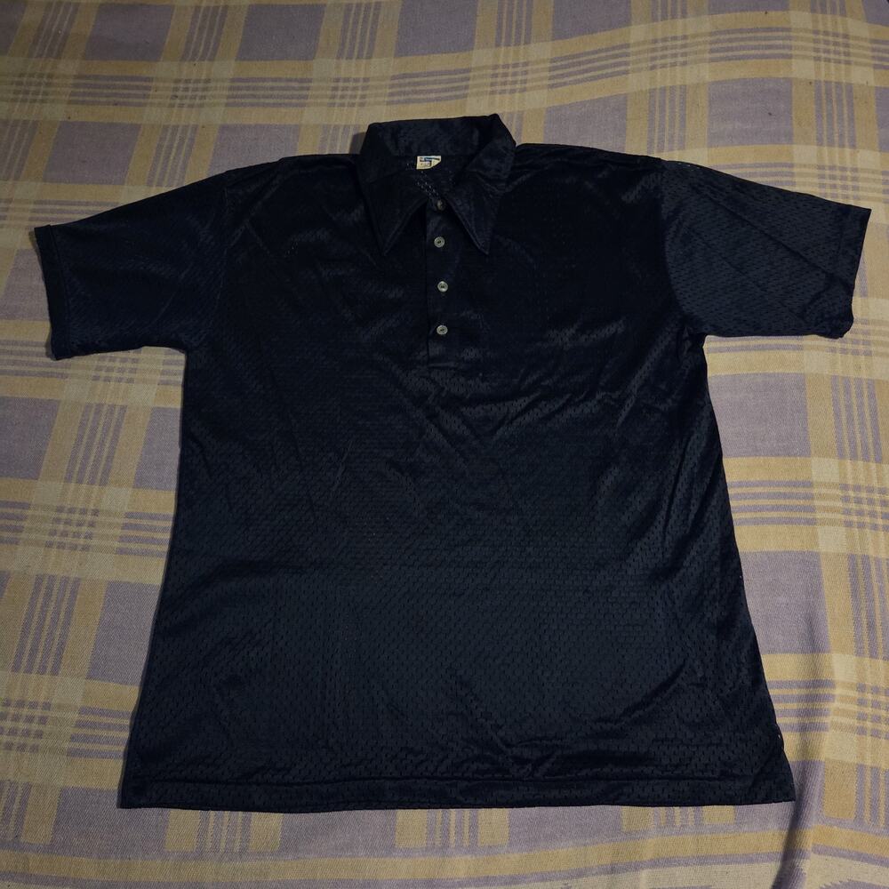 Vintage Champion Mesh Jersey Size XL Blue Collar Polo Shirt Blue Bar 70s Nylon
